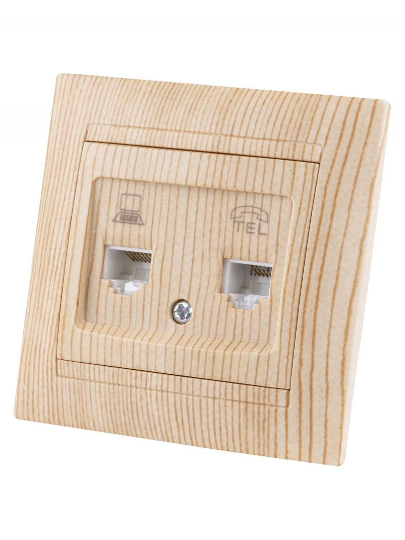 Розетка телефонная RJ11 + компьютерная RJ45 сосна 