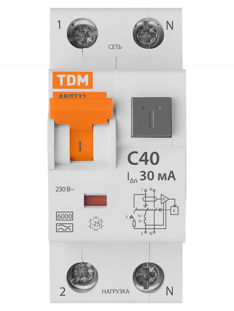 Автоматический Выключатель Дифференциального тока - АВДТ 32 C40 30мА TDM