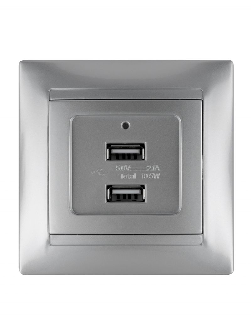 Розетка 2USB порт 2,1А 5В металлик 
