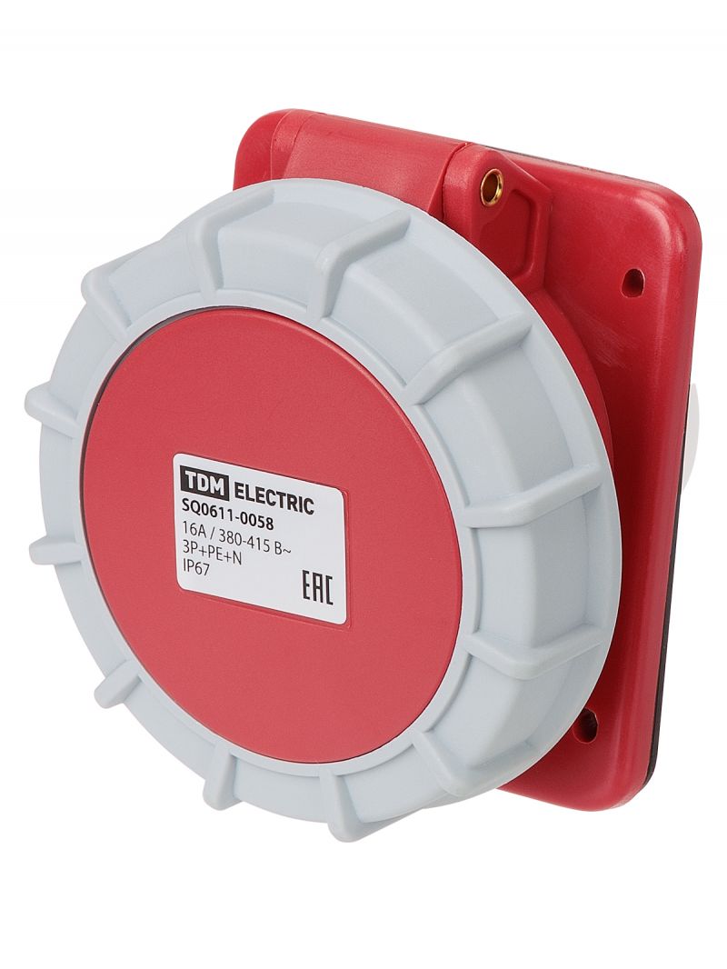 Розетка скрытой установки угловая IP67 16А 3Р+РЕ+N 380В TDM