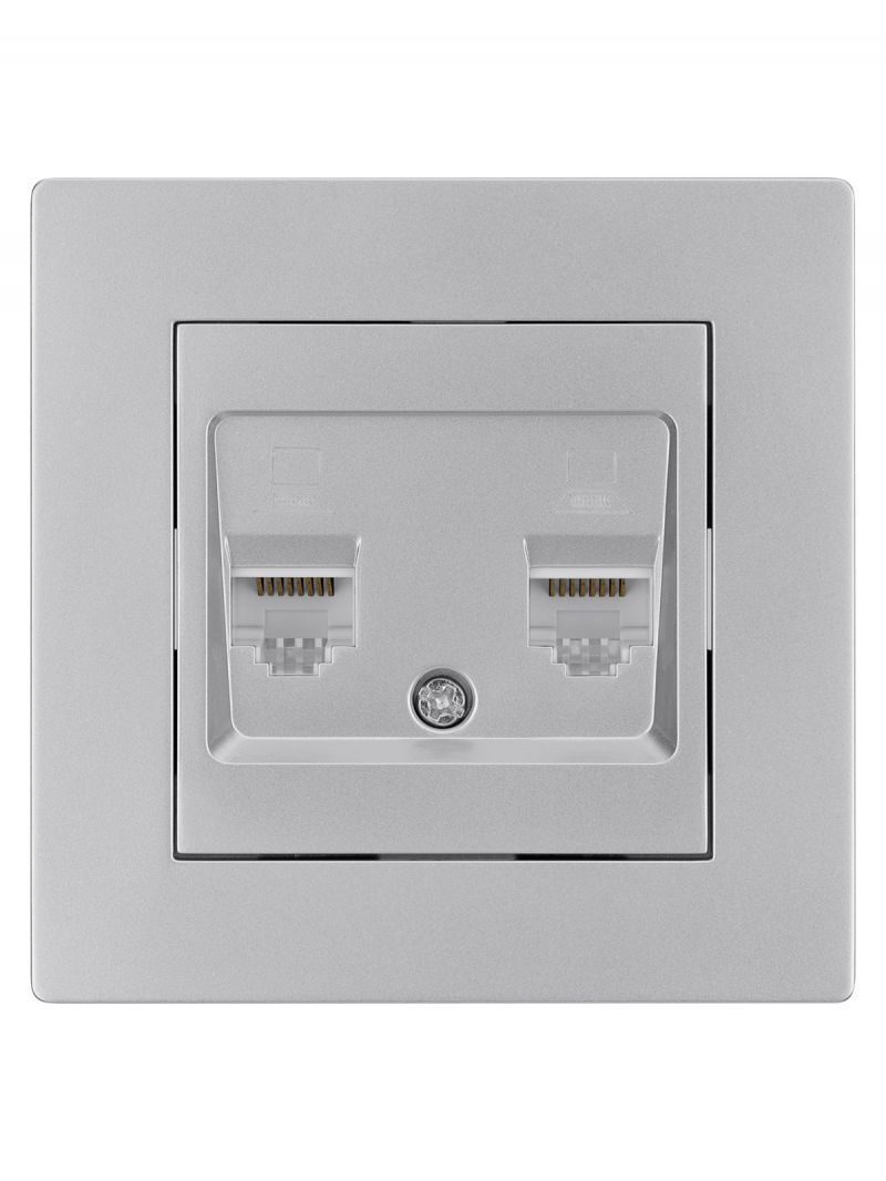 Розетка компьютерная двойная RJ45 серебр. металлик 