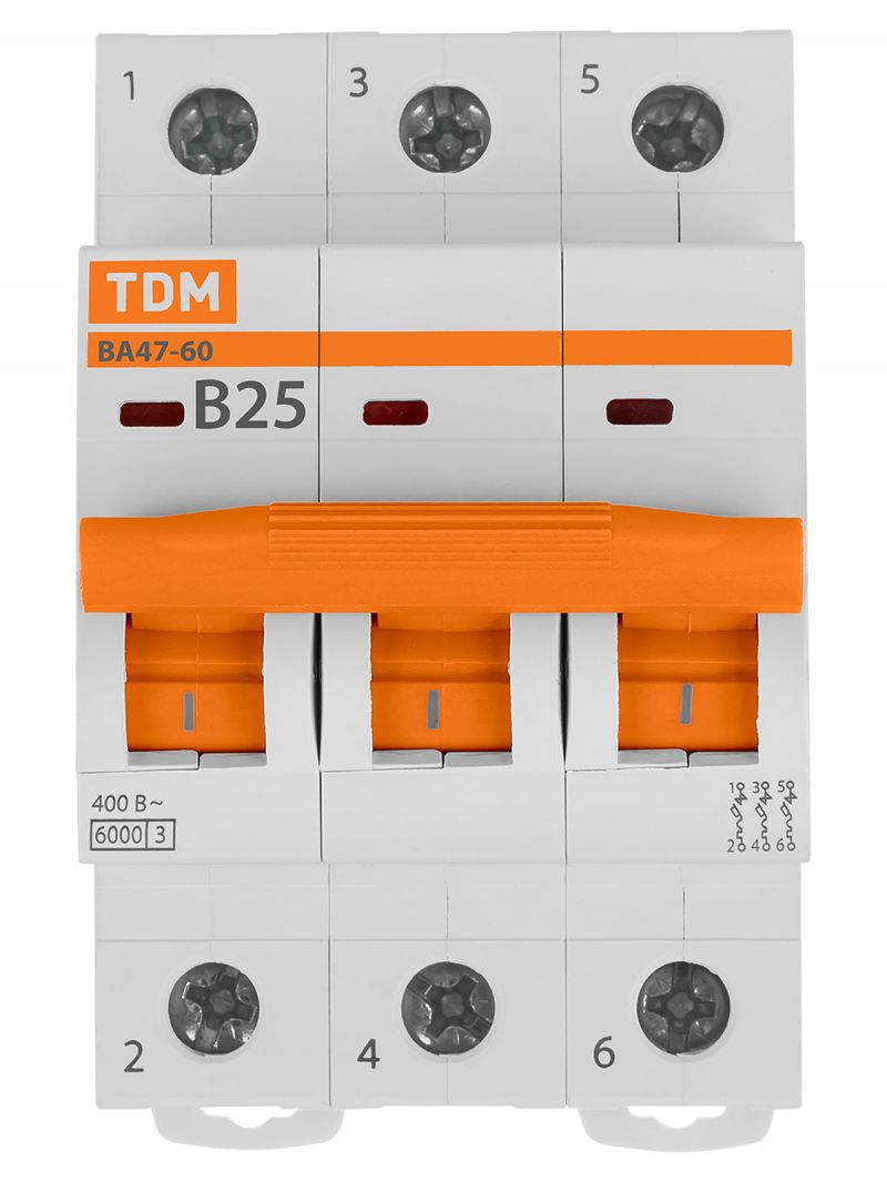 Авт. выкл. ВА47-60 3Р 25А 6кА х-ка В TDM