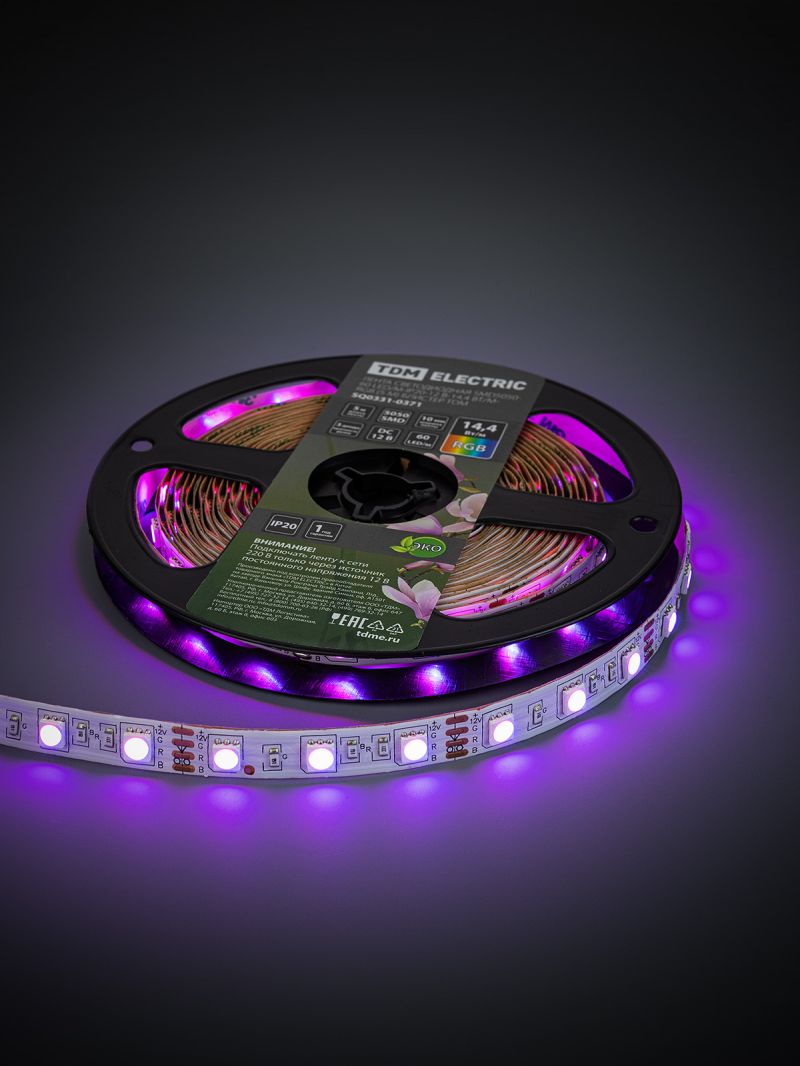 Лента светодиодная SMD5050-60 LED/м-IP20-12 В-14,4 Вт/м-RGB (5 м) блистер TDM