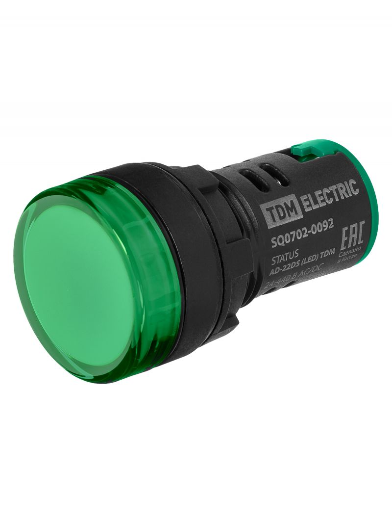 STATUS Лампа сигнальная AD-22DS, LED, d22 мм, 24-440 В AC/DC, зеленый TDM