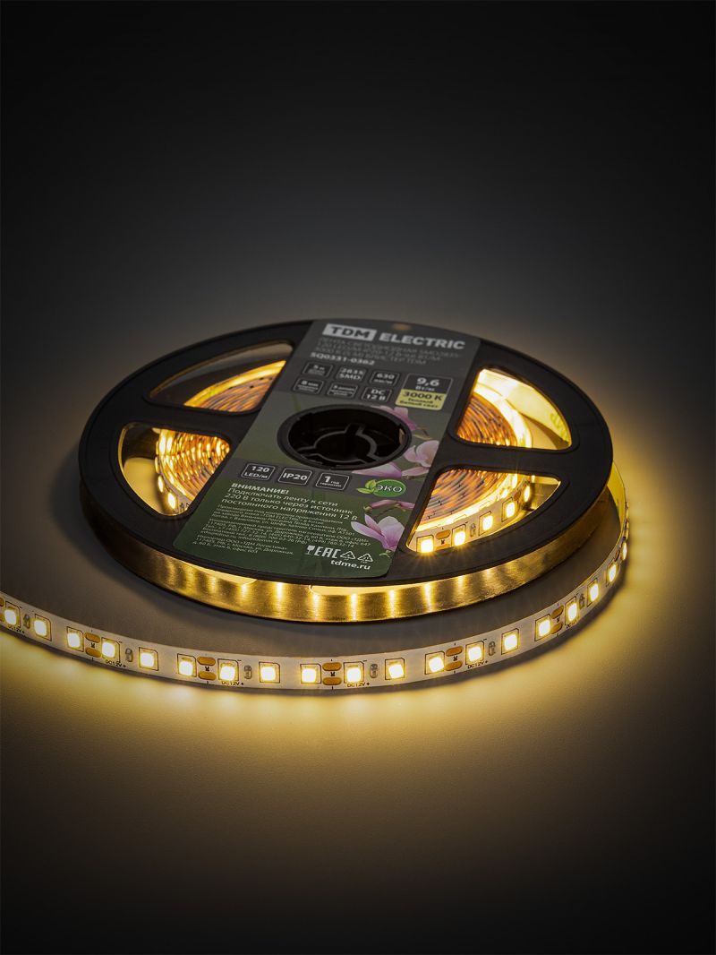 Лента светодиодная SMD2835-120 LED/м-IP20-12 В-9,6 Вт/м-3000 К (5 м) блистер TDM