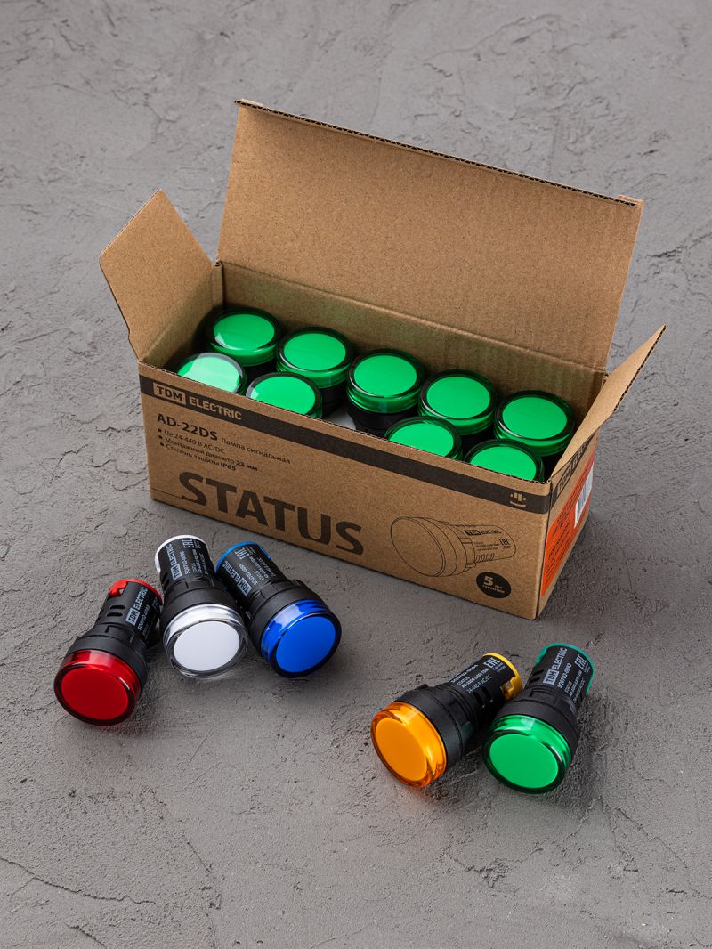 STATUS Лампа сигнальная AD-22DS, LED, d22 мм, 24-440 В AC/DC, зеленый TDM