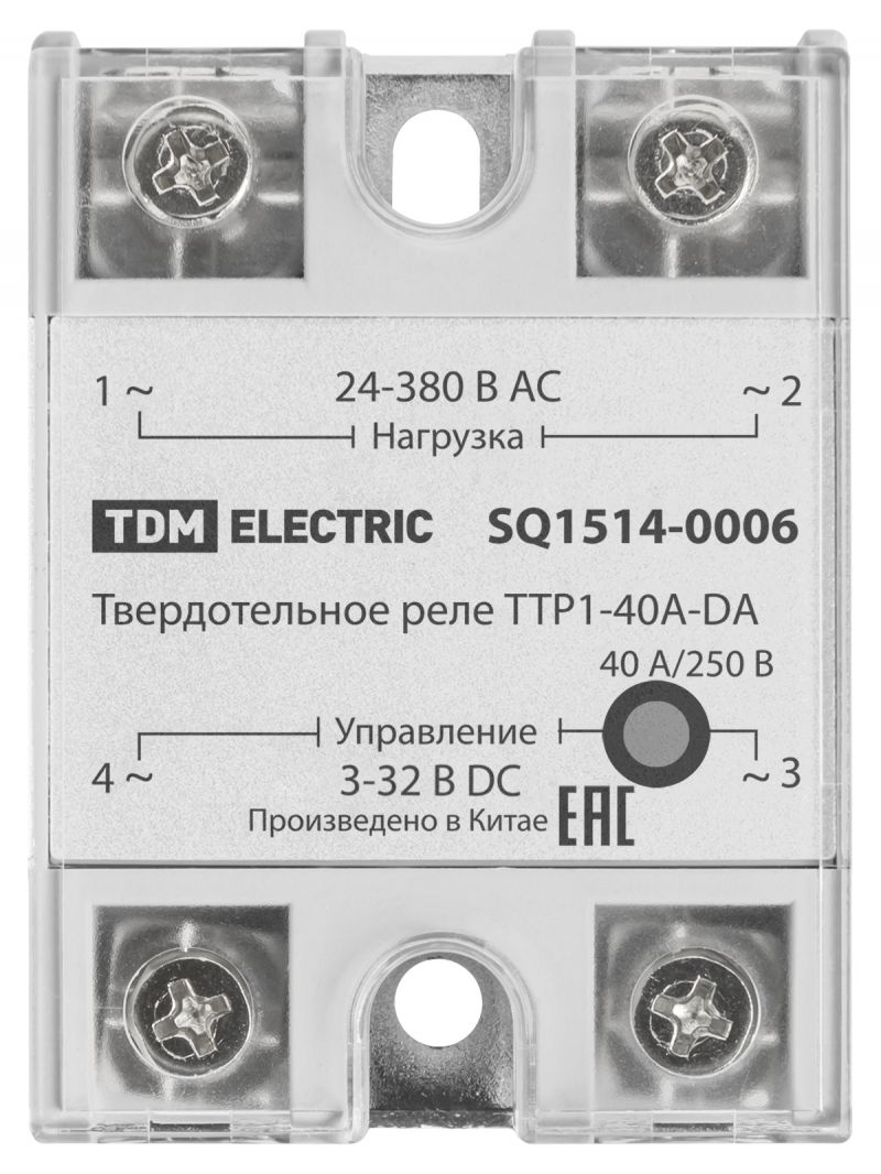 Твердотельное реле ТТР1-40А-DА, 1ф, 40А, упр: 3-32В DС, нагр: 24-380В АС TDM