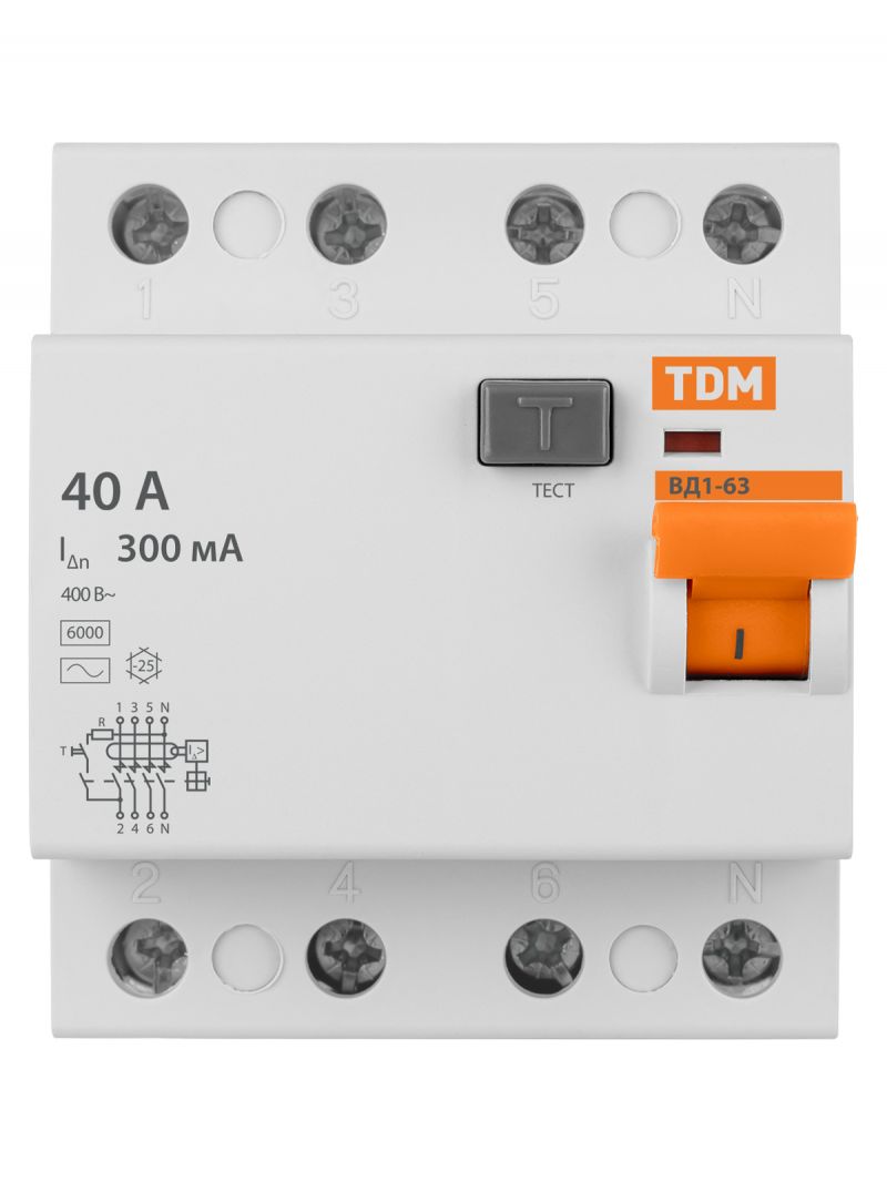 Устройство защитного отключения ВД1-63 4Р 40А 300мА TDM