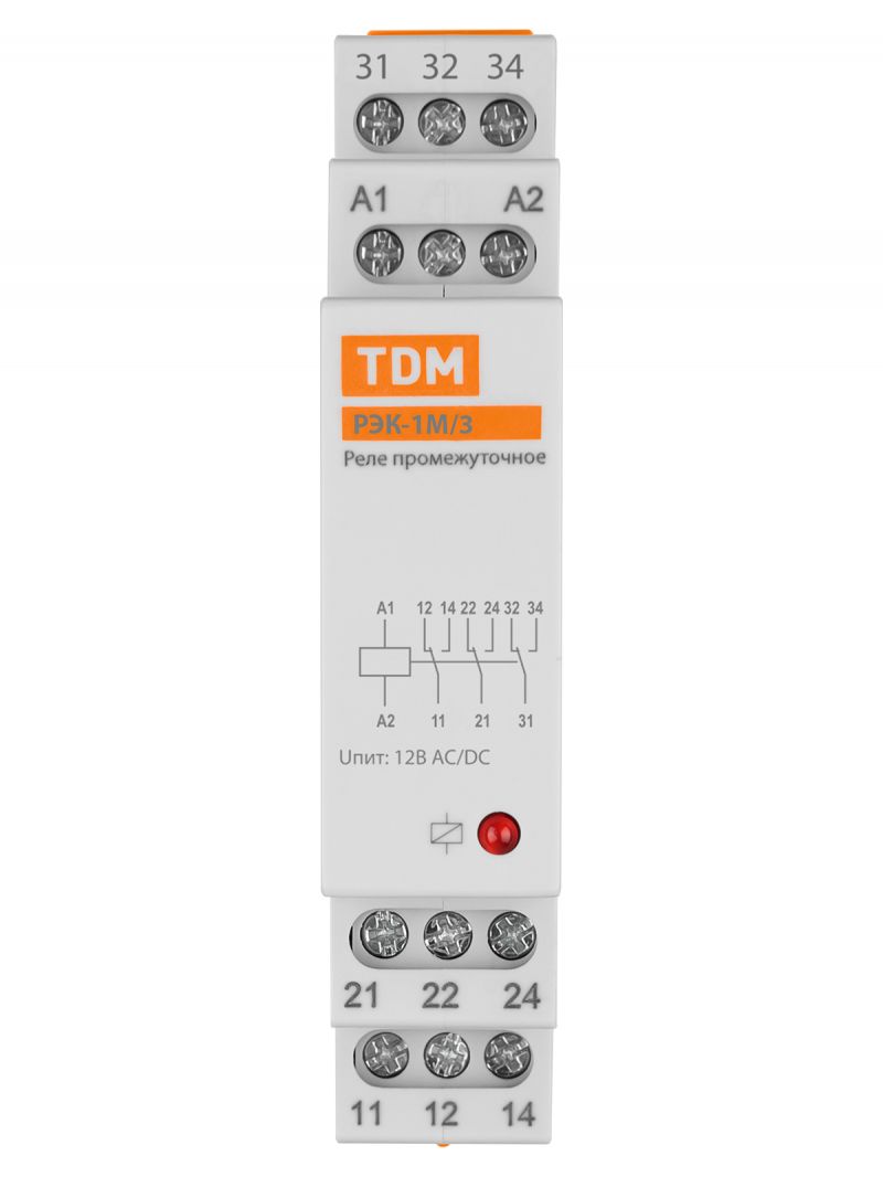 Реле промежуточное РЭК-1М/3 16А  12В АС/DC (DIN-рейка, 3р-контакт) TDM