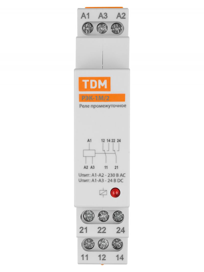 Реле промежуточное РЭК-1М/2 16А 24ВDС/230ВАС (DIN-рейка, 2р-контакт) TDM