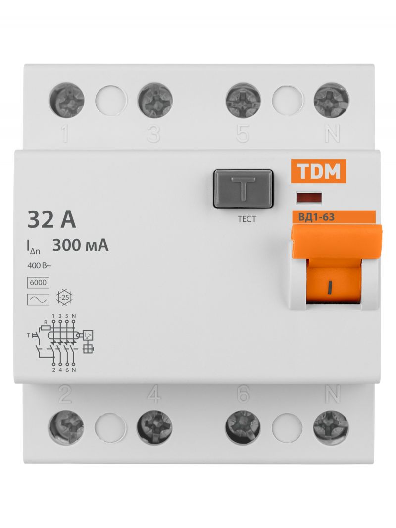 Устройство защитного отключения ВД1-63 4Р 32А 300мА TDM