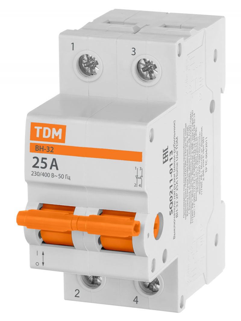 Выключатель нагрузки (мини-рубильник) ВН-32 2P 25A Home Use TDM