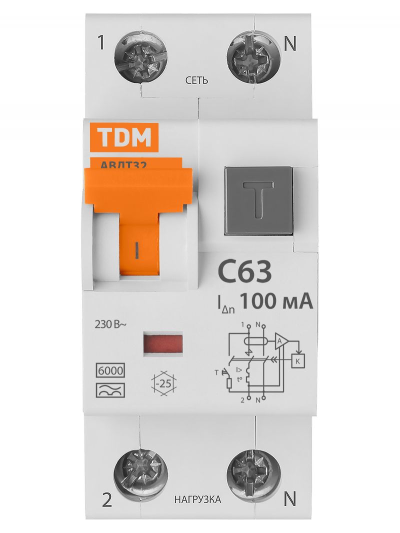 Автоматический Выключатель Дифференциального тока - АВДТ 32 C63 100мА TDM