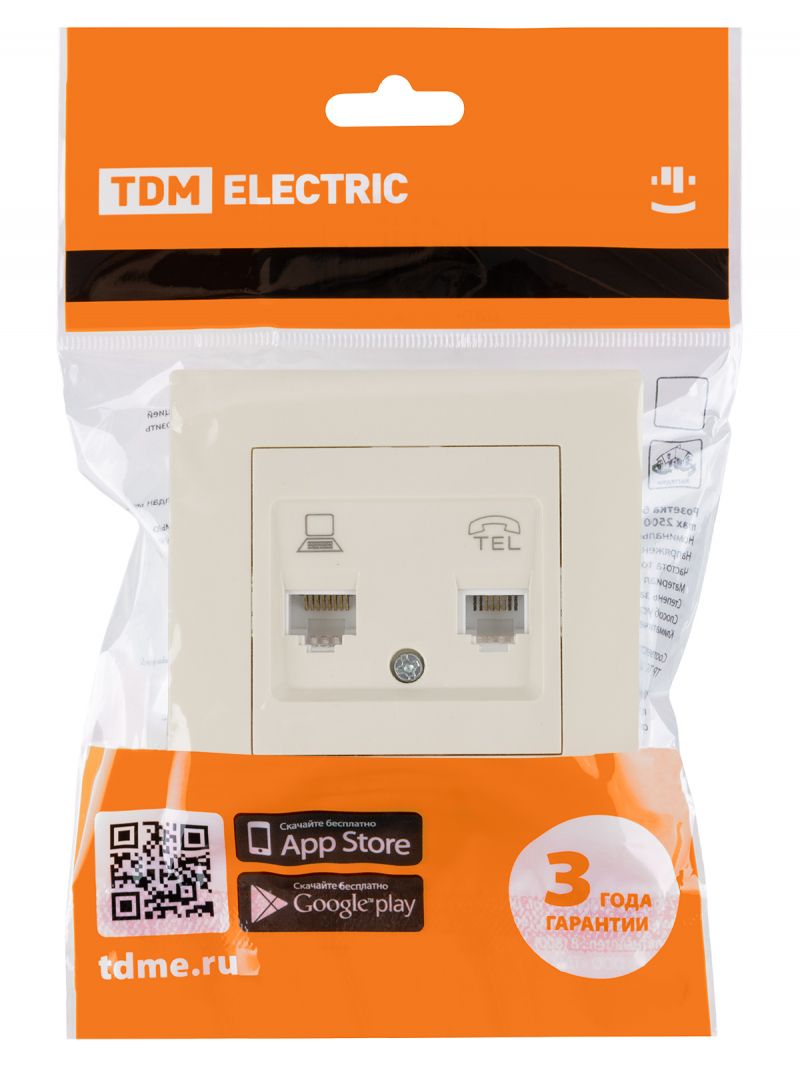 Розетка телефонная RJ11 + компьютерная RJ45 сл. кость 