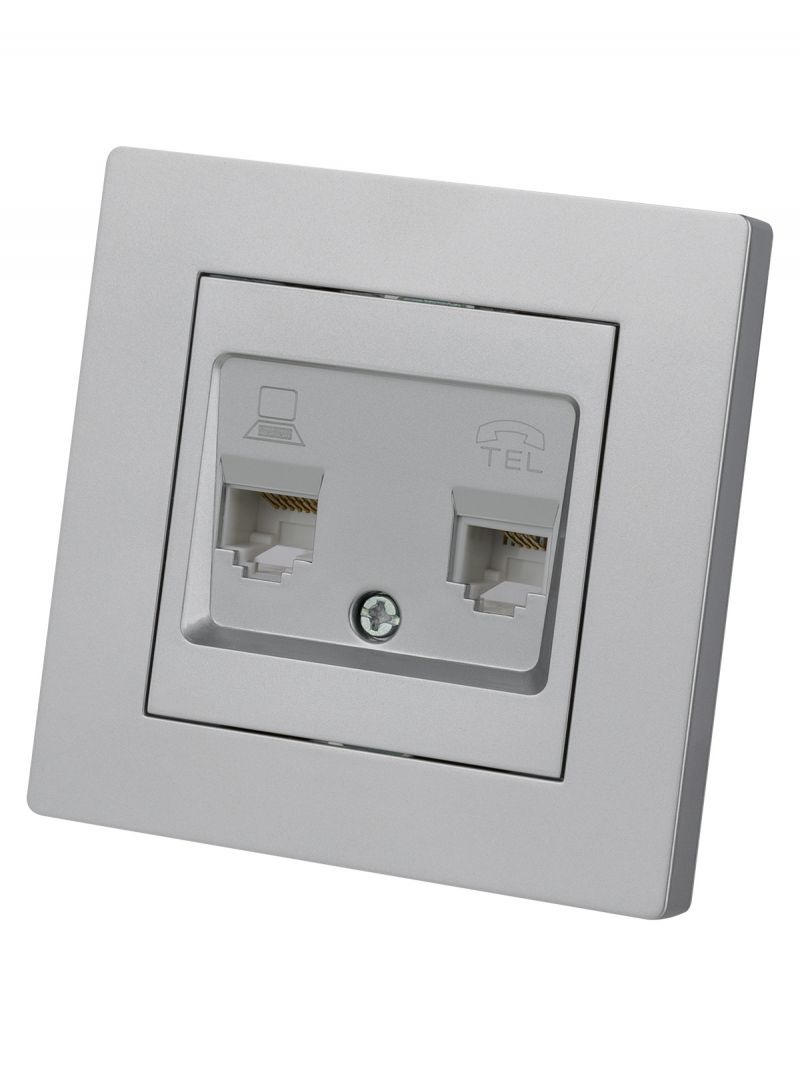 Розетка телефонная RJ11 + компьютерная RJ45 серебр. металлик 