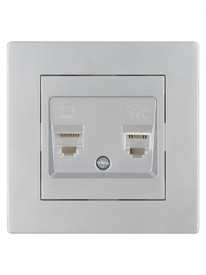 Розетка телефонная RJ11 + компьютерная RJ45 серебр. металлик 