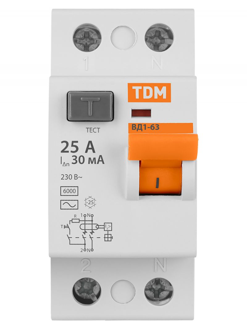 Устройство защитного отключения ВД1-63 2Р 25А 30мА TDM