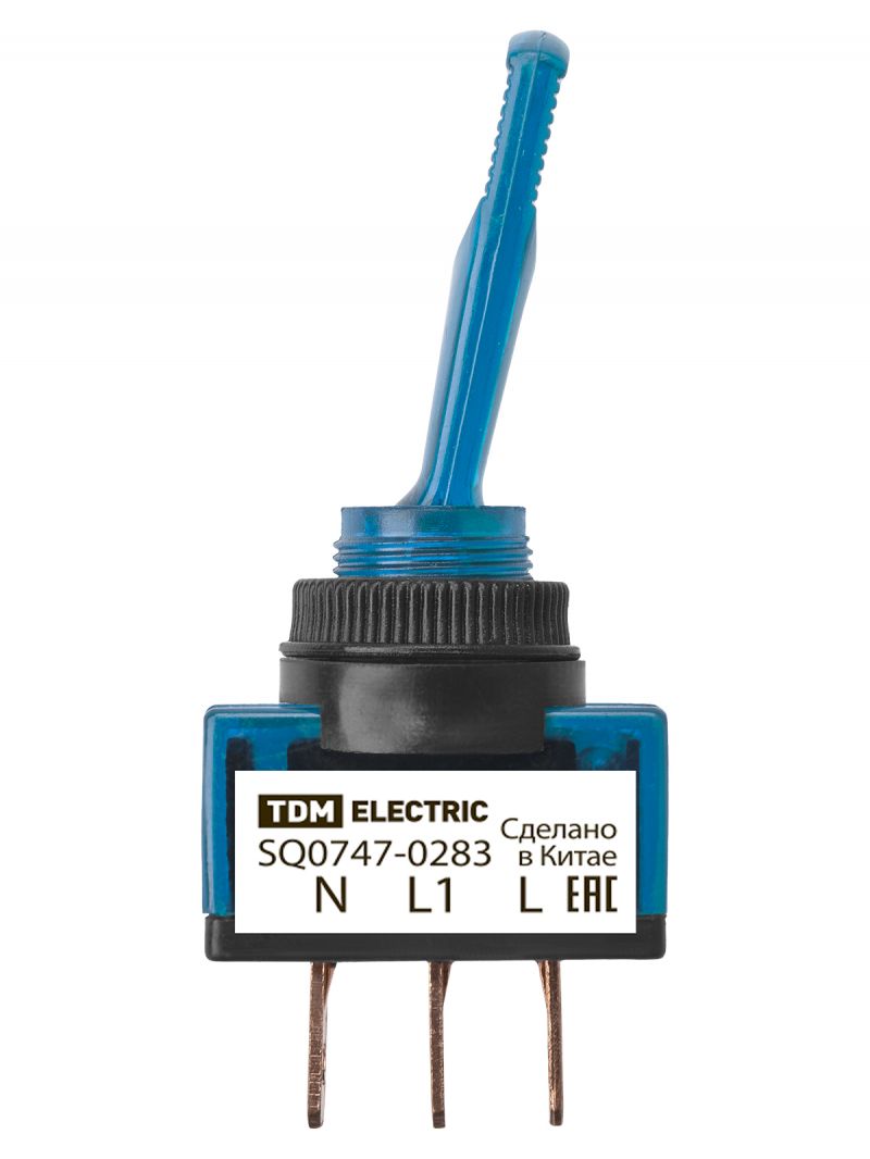 Выключатель-тумблер ASW-13D 1P 12В AC/DC 20А (3c) ON-OFF с фиксацией с синей LED подсветкой TDM