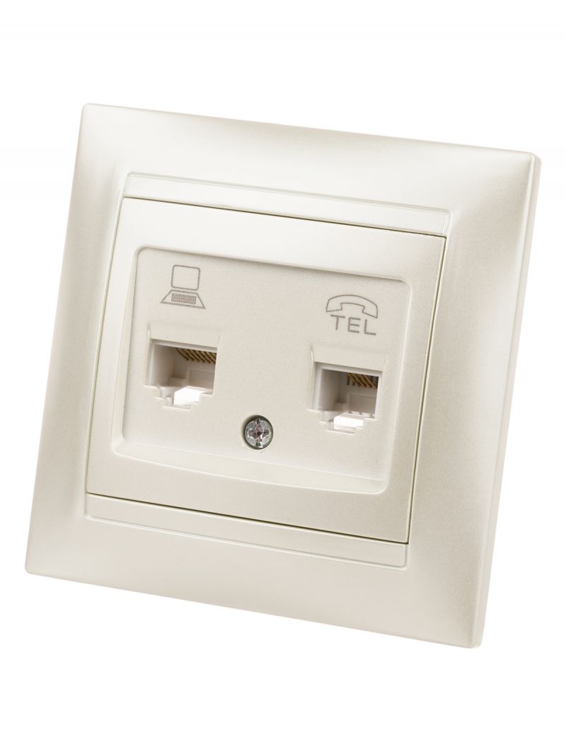 Розетка телефонная RJ11 + компьютерная RJ45 перламутр 