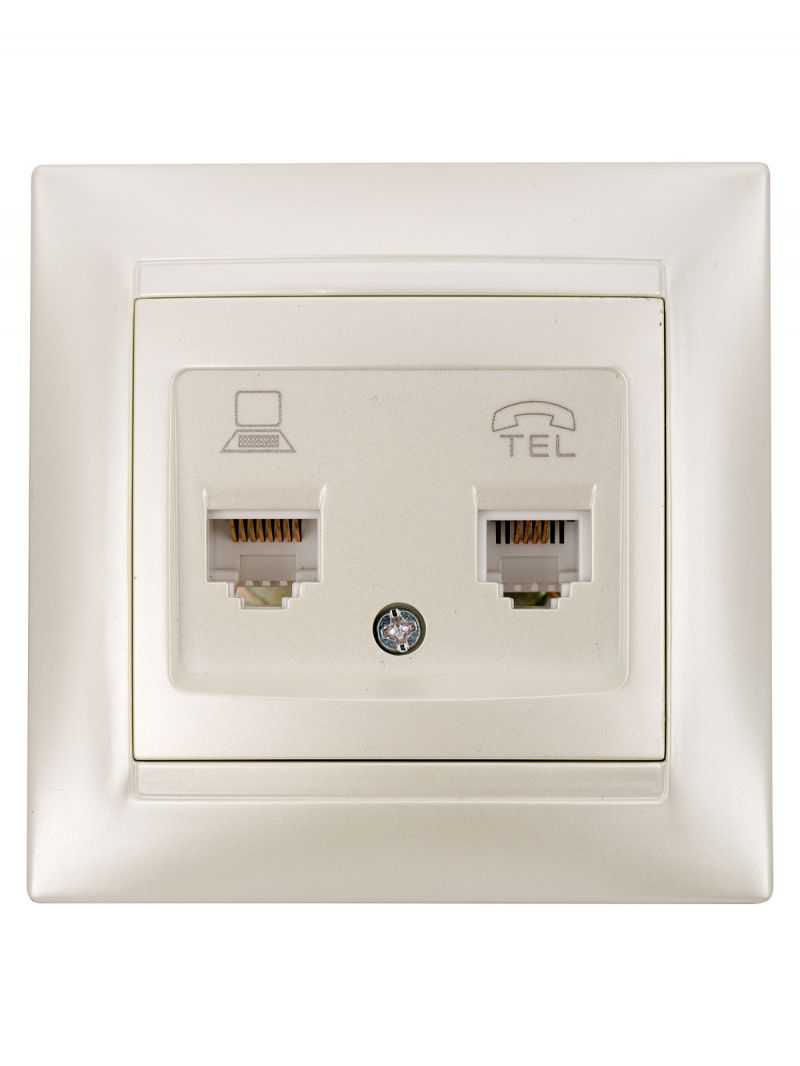 Розетка телефонная RJ11 + компьютерная RJ45 перламутр 