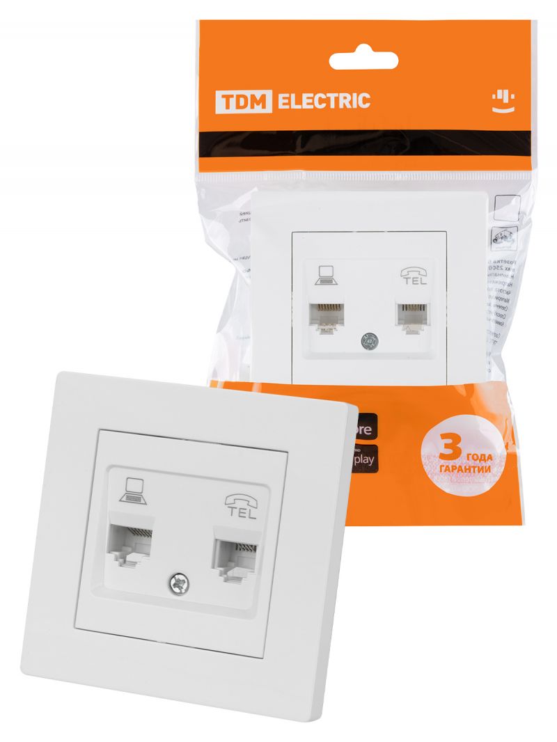 Розетка телефонная RJ11 + компьютерная RJ45 белая 