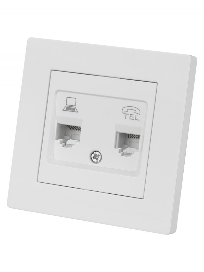 Розетка телефонная RJ11 + компьютерная RJ45 белая 