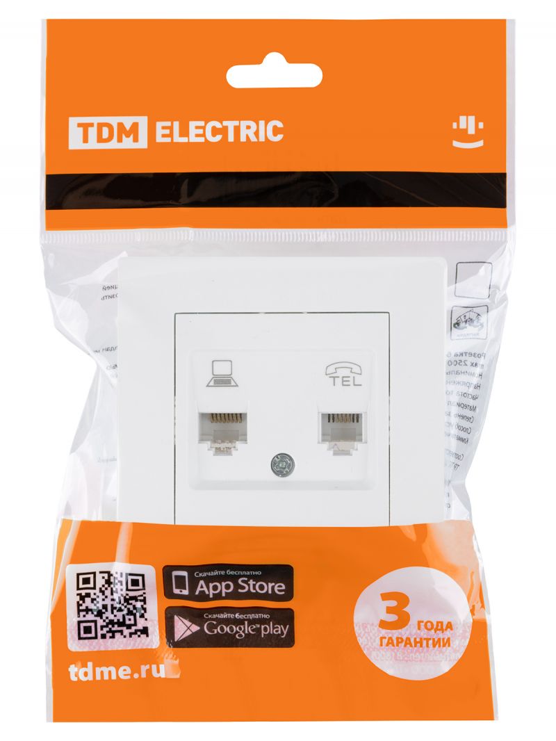 Розетка телефонная RJ11 + компьютерная RJ45 белая 